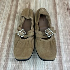 FREE PEOPLE Ballet Flats Size 8.5 Brown Gemini Crystal Mary Jane Square Toe