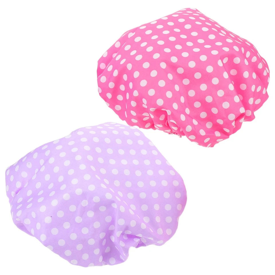 2 Pcs Duschhaube Wiederverwendbar Stilvolle Duschkappe Badhut Mit Doppelschicht - Bild 4 von 4