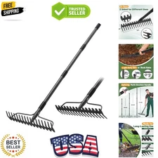 Heavy Duty Metal Garden Rake, 63 Inch Long with 17 Tongs - Rustproof & Durable