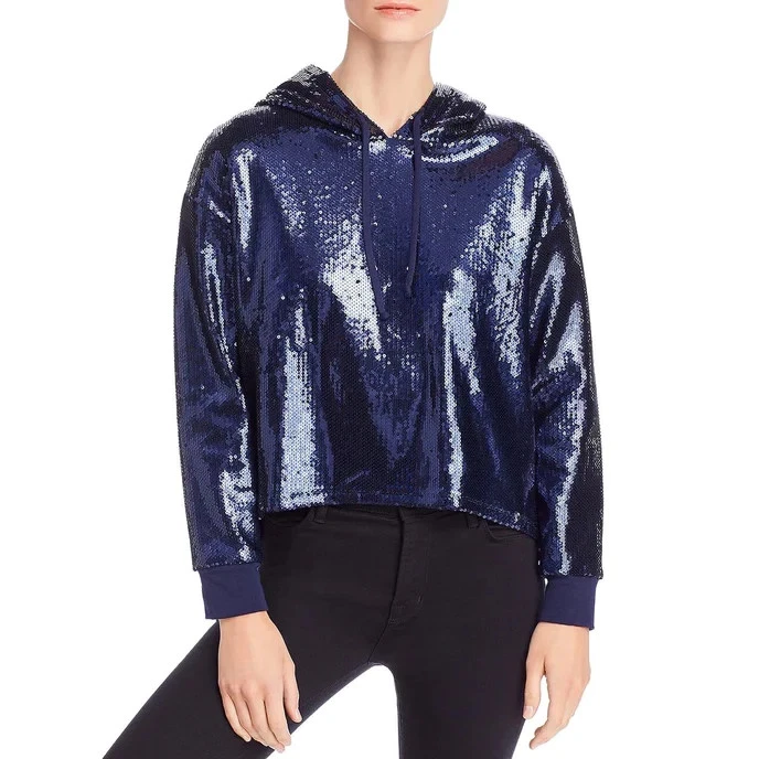 Women’s Chaser Navy Blue Sequin Pullover High Low Hoodie Size XS NWT