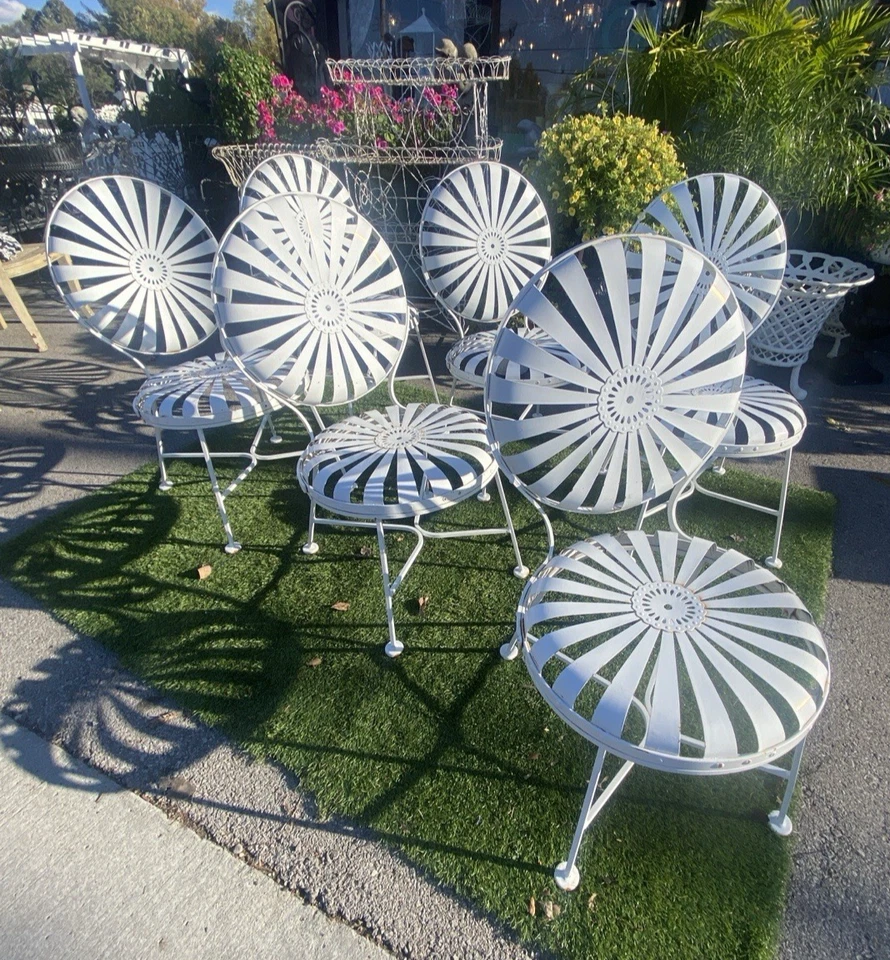 6 Antique Art Deco Francois Carre Sunburst Garden/Patio Chairs - Image 3 of 4