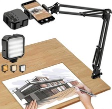 Overhead Phone Mount, Articulating Arm Cell Holder with LED Black