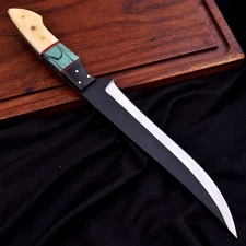 CUSTOM HANDMADE D2 STEEL BONE & RESIN HANDLE CHEF KNIFE PREIMUM LEATHER SHEATH