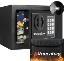 Voncabay Safe Box w/Fireproof Money Bag 0.23 Cu Ft Digital Keypad Lock Black