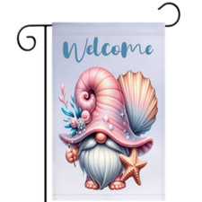 Welcome Garden Flag Gnome Seashell Starfish Coastal Beach Outdoor Decor 12x18