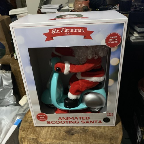 Mr. Christmas Animated Scooting Santa Brand New, Scooter Moped Blue Vespa - Picture 4 of 5