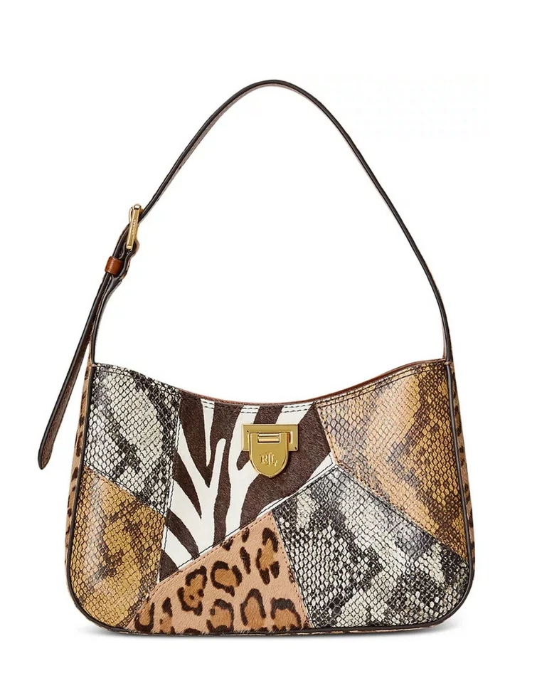 Ralph Lauren Falynn Python, Zebra.. Print Calf Hair Patchwork Leather Bag $375