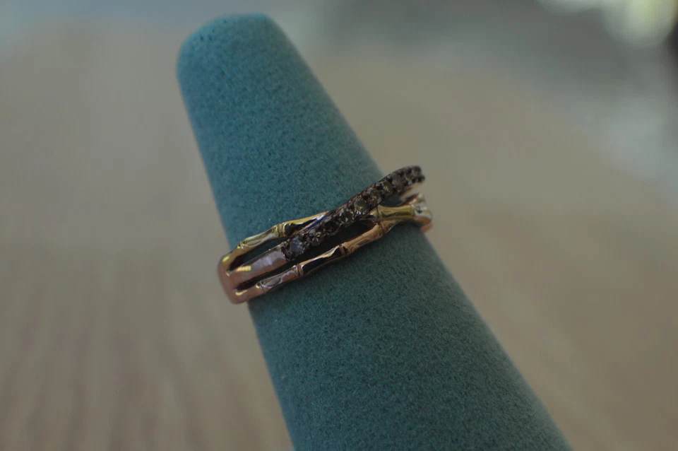 Кольцо с натуральным бриллиантом шампанского 0,35 карата ~ 14 карат чистое серебро размер 7 - Изображение 3 из 4