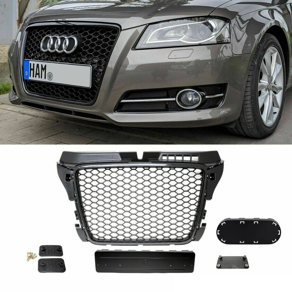 Kühlergrill Wabengrill Schwarz Glanz passt für Audi A3 8P Facelift 