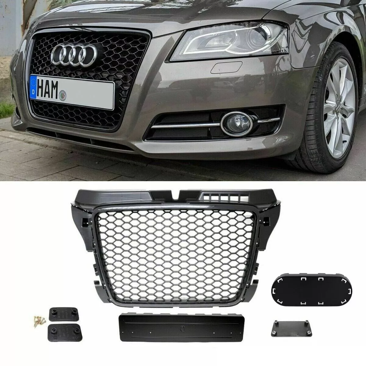 Kühlergrill Wabengrill Schwarz Glanz passt für Audi A3 8P Facelift 