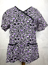 Tafford Scrub Womens Top V Neck Paisley Print Pockets Short Sleeves Size XS
