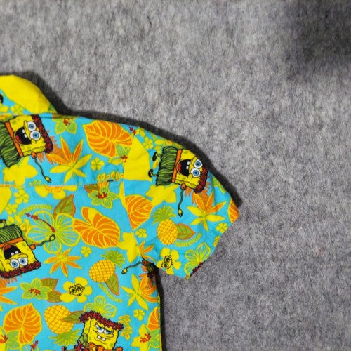 Spongebob Boy Shirt 4T Hawaiian Hula Button Short Sleeve Collared Yellow - Picture 7 of 10