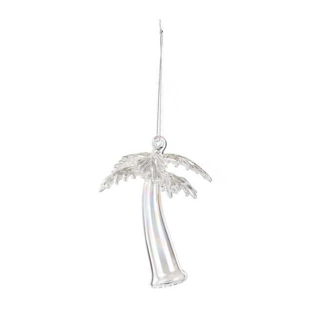 Palm Tree Iridescent Clear 5 x 3 Glass Christmas Hanging Figurine