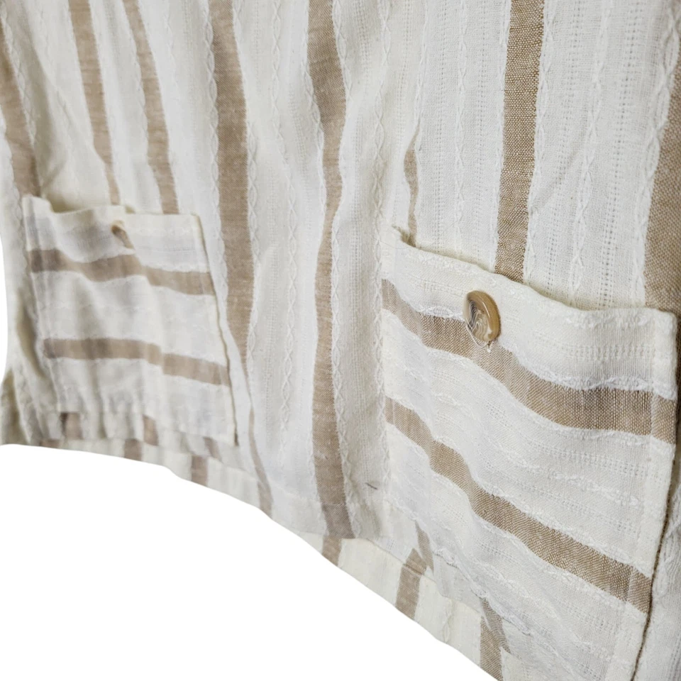 Blusa feminina vintage Lew Magram tamanho G marrom bronzeada listrada manga longa colarinho - Imagem 4 de 4