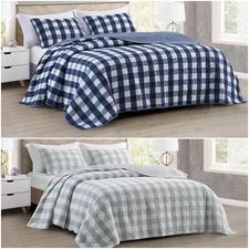 Chezmoi Collection Plaid Coverlet Set Pre-Washed Cotton Buffalo Check Quilt Set