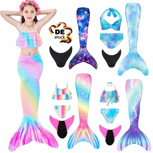 Set bagno bambina 2 pezzi sirena pinna coda bikini rosa/blu 6-14J - Foto 1 di 30