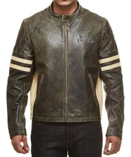 Men’s Quilted Royal Enfield Cafe Racer Leather Jacket