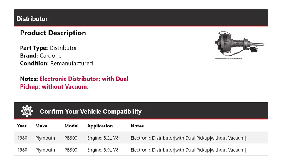Cardone distribuidor Plymouth PB300 1980 - Imagem 2 de 4