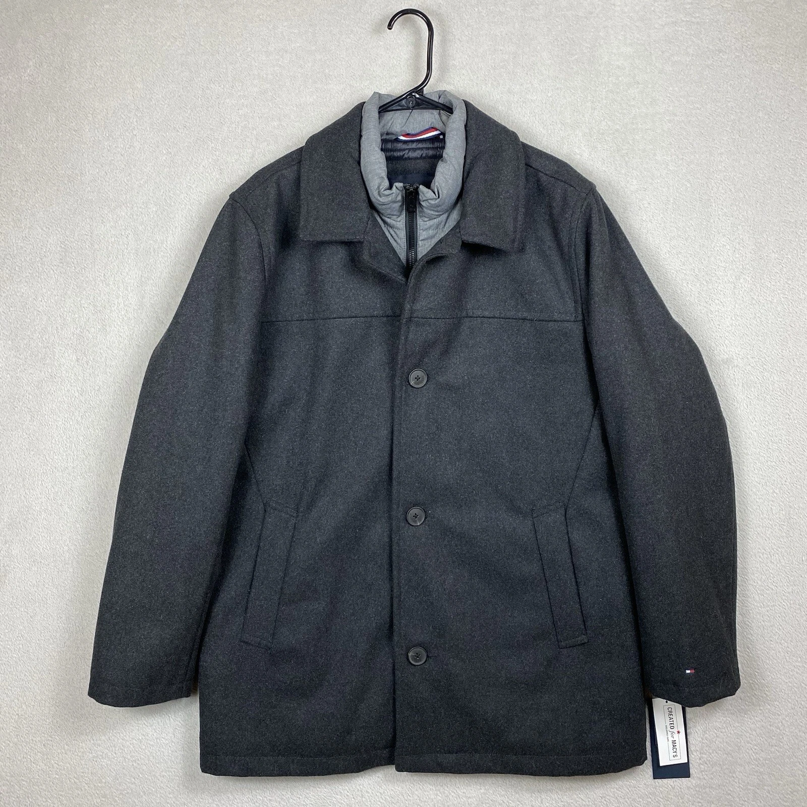 Tommy Hilfiger Wool Melton Walking Coat Puffer Lined Jacket Mens M Gray NWT $275