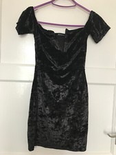 Pretty Little Thing Little Black Dress Faux Velvet Velour Short Sleeve UK Size 8