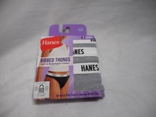 Hanes Women's Ribbed Cotton Thongs 3-Pack Gray/White M,L,XL,  2XL