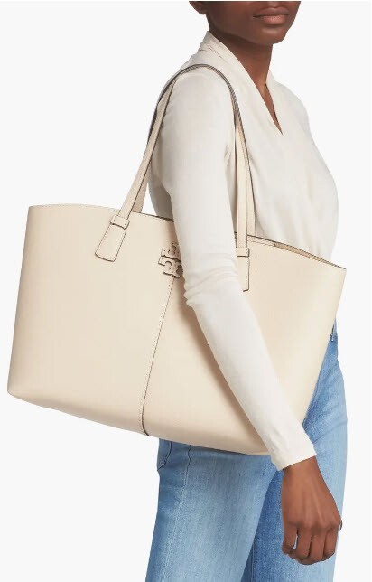 NWT Tory Burch McGraw Leather Tote in Brie, w/Dust Bag