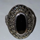 925 Silver  Vintage Black Onyx & Marcasite  Ring Sz 7