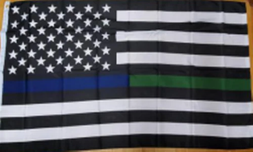 Bandera Delgada Línea Roja, Azul Y Verde 3x5 Pies - Apoya A Policía, Bomberos Y Militares (USA)