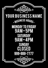 Hours of Business Store Shop Personalized Custom Text Vinyl Window Decal Sticker
