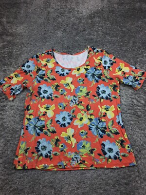 Time & Tru Shirt Womens Size XXL Orange Floral Short Sleeve