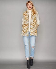 Macy's The Fur Vault Womens Coyote Fur Chevron-striped Vest Xl Nwt
