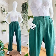 REFORMATION 1940s Style Forest Green Linen High Waisted Dress Pants Trousers