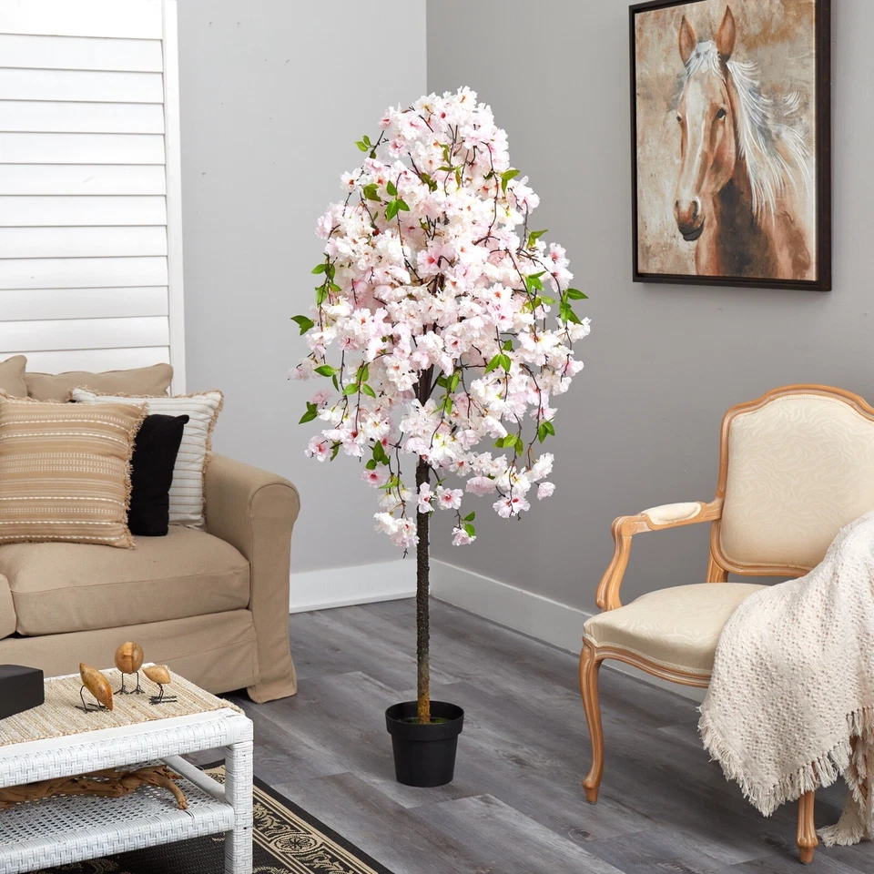 Árbol artificial en flor de cerezo de 5’ decoración de oficina en casa. Venta al por menor $180 Foto 3 de 4