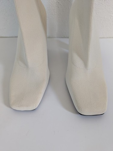 ZARA Women's White Square Toe Block Heels Fabric Ankle Sock Boots Size 38 US 7 - Picture 3 of 8