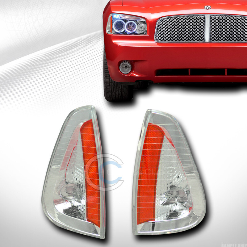 Pair Of Chrome Amber Corner Headlights For 2006-2010 Dodge Charger - LH & RH Halogen Lamps