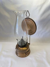 Vintage Oil Lamp with Copper Reflector Plate - Glass - Kerosene Lamp Wall Mount