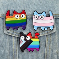 Rainbow Cat Enamel Pins Custom LGBT Pride Day Brooches Lapel Badges Clothes Anim