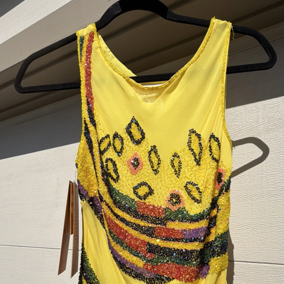 free people yellow beaded dress FREE PEOPLE sheer embellished beaded slip dress Size S small ladies