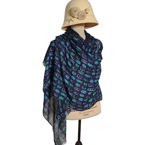 Navy Blue Insect Print Scarf Wrap Lightweight Vintage Boho Shawl with Beetle ...