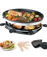 Grill Smokeless Indoor Raclette Machine for 8 people, 8 Mini Pans & 4 Spatulas 