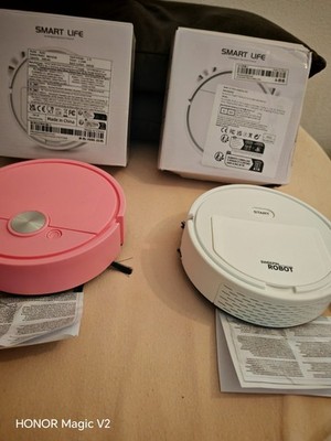 SMART LIFE 2x Staubsaugerroboter kabellos mit Seitenbürsten, USB, rosa/weiß