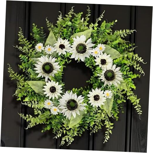 26 inch Large Sunflower Wreath Summer Spring Wreaths for Front Door White