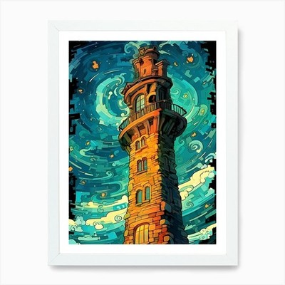 Sternennacht Leuchtturm Kunstdruck gerahmt Wandbild Poster Leinwanddruck Bild