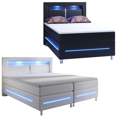 Boxspringbett Hotelbett Ehebett LED Topper Federkern Kunstleder Bett Juskys 