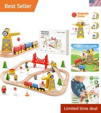 55PCS Wooden Train Set - Compatible with Major Brand Tracks, Educational Toy ...