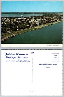 Vintage Postcard: Fabulous Madison, WI - Lakes Mendota & Monona Aerial View
