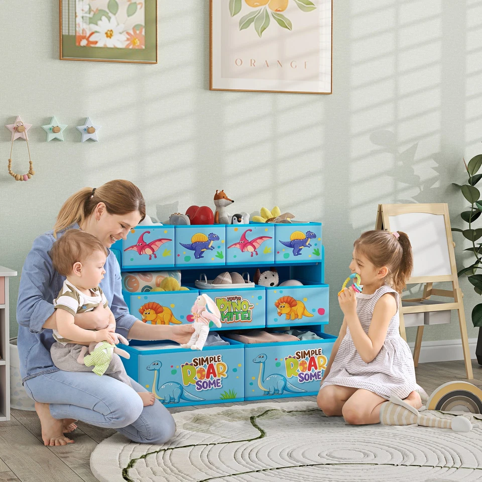 AIYAPLAY 3-Tier Toy Organiser Shelf with 9 Storage Boxes for Bedroom, Blue - Image 2 of 4