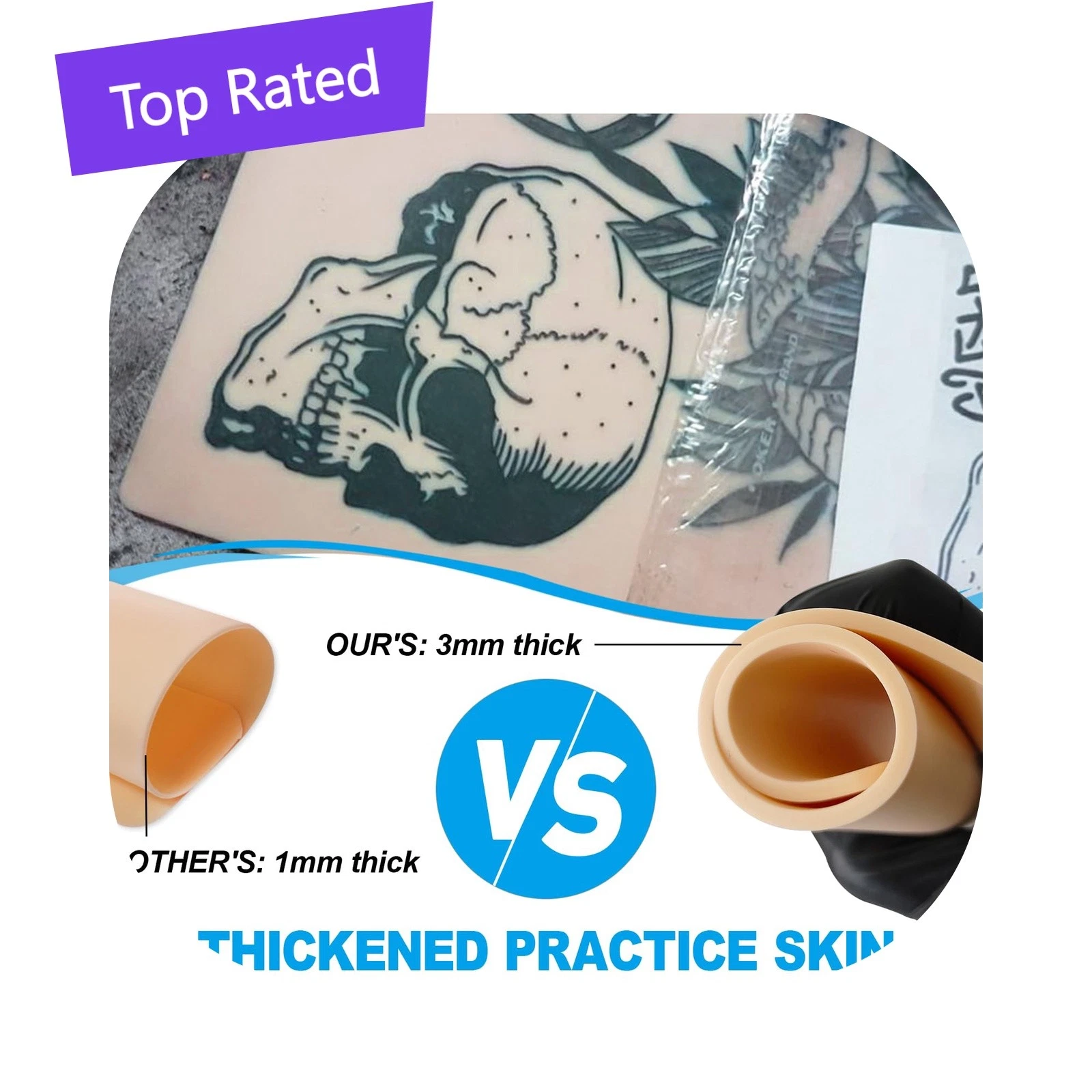 Emalla 3MM Tattoo Practice Skin Kit 3pcs Fake Skin 10pcs Transfer Paper - product detail image 3