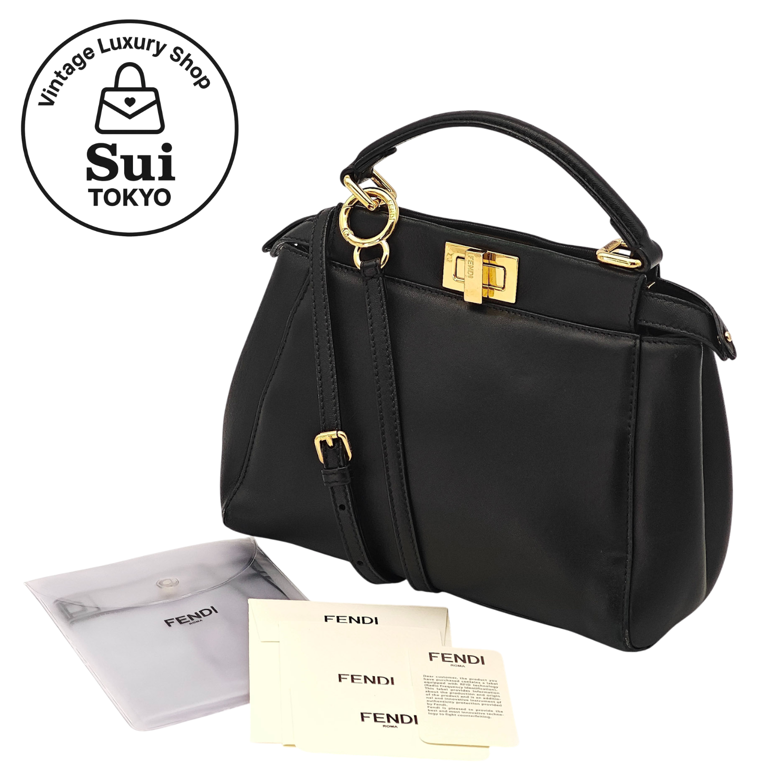 FENDI Peekaboo Mini 8BN244 2way Handbag Shoulderbag Leather Black 0059