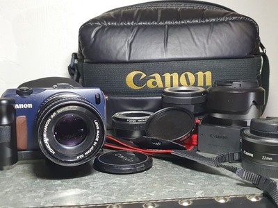 Canon EOS M Blue 18.0MP Digital Camera + Lenses Full Photography/Filmmaking Kit